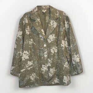 J.Jill Women’s Green Antique Floral Linen Blazer Jacket Sz L